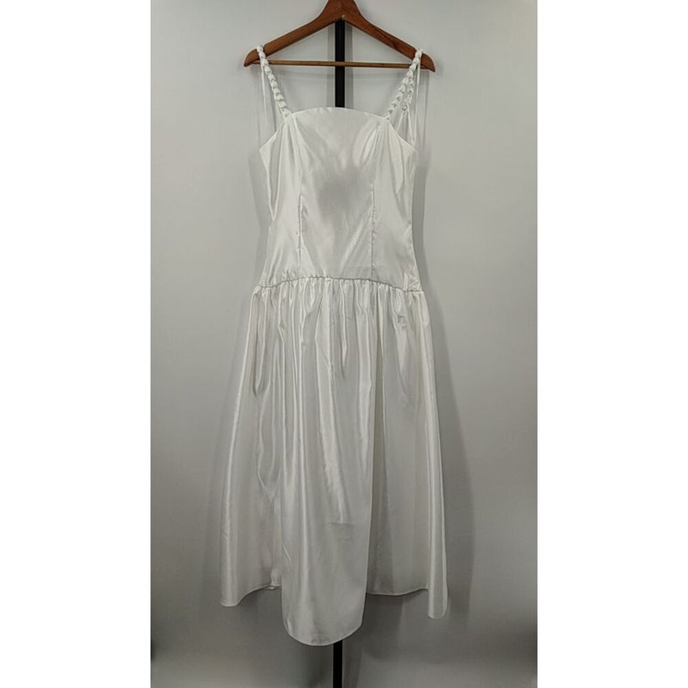 Lulu's White Satin Midi Dress with Braided Straps
